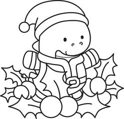 Obraz premium Coloring book of cute Dinosaur character with christmas party theme . Outline of Dinosaur 
