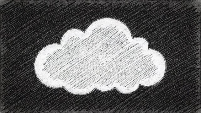 Chalk drawing of white cloud on black blackboard background using hand drawn pencil sketch style
