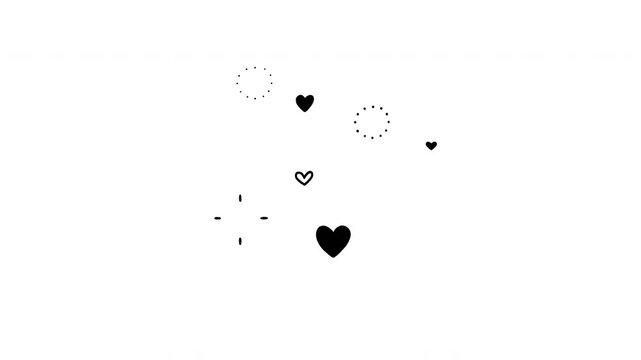 Accents cluster of hearts and sparkles, hand drawn loopable doodle animation on a white background 