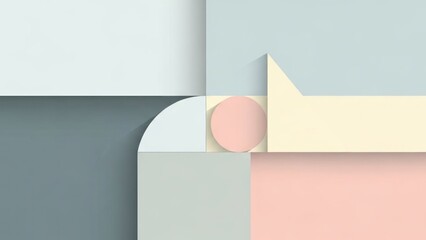 A minimalist abstract composition featuring geometric shapes and a soft, pastel color palette.