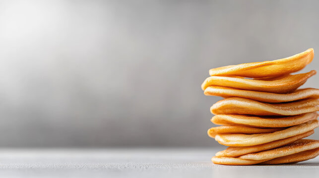 Kransekake Christmas pyramid of stacked almond rings dusted with powdered sugar on a neutral gray background, rustic Scandinavian festive pastry perfect for holiday celebrations