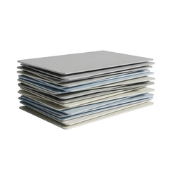 Stack of assorted folders and documents for office organization, isolated on white background