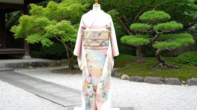 Kimono on display outdoors showcasing Japanese culture and beauty