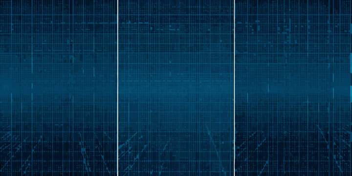 a dark blue grid background with light blue lines and rectangles