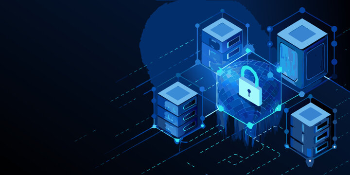 servers and padlock in a network security concept