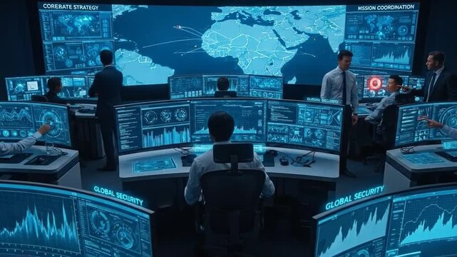 Focused Operators Analyzing Real-Time Data Screens in Control Room