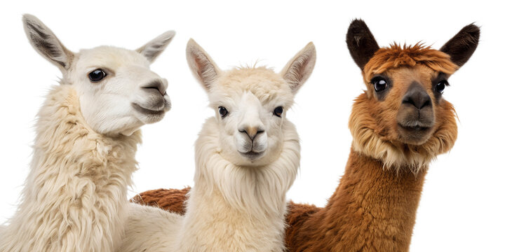 Three alpacas isolated on transparent background