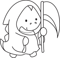 Obraz premium Coloring book of cute Dinosaur character with halloween party theme . Outline of Dinosaur 