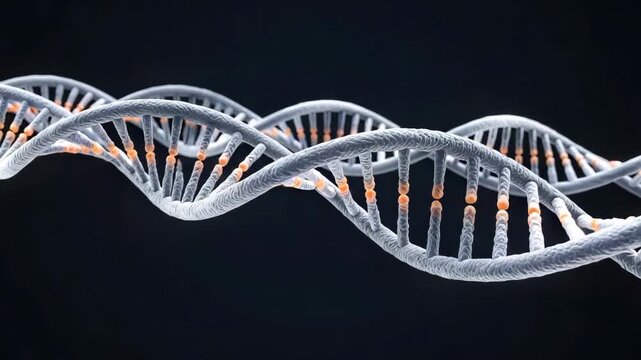 3D rendering of a DNA double helix structure isolated on a transparent background for scientific and educational purposes