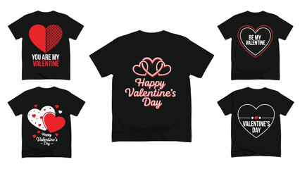 Collection of black valentine s day themed t shirts with various heart and romantic message designs displayed