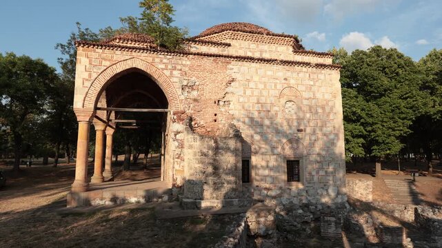 Medieval fortress in the town of Nis in Serbia. View of the walls and arches of Bali-Bey Mosque. Trips to historical places in Europe. High quality 4k footage