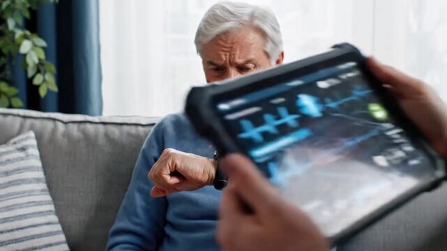 Elderly Man Experiencing Heart Attack Symptoms.