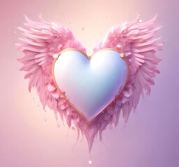 Glowing heart with wings, Valentine fantasy concept, pastel pink tones, clean background