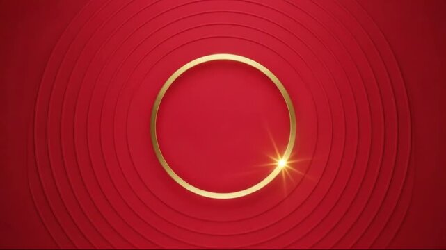 Golden ring animation on red background with luxury abstract glow for festive branding and presentation