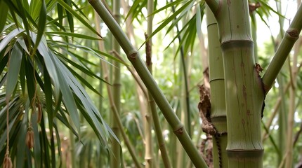 A serene tropical landscape with palm trees and a mountain in the background