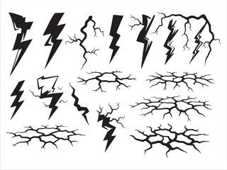 Collection of lightning bolt and crack designs for graphic art