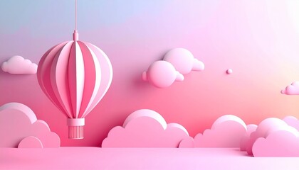 pink background with balloons and clouds