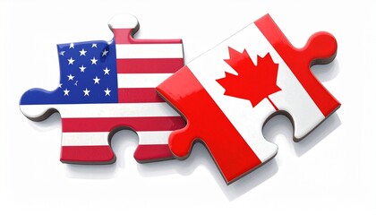 Naklejka premium United States and Canada partnership concept with puzzle pieces and national flags