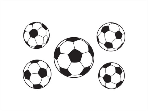 Collection of soccer balls in various sizes and angles