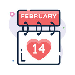 Valentines day calendar for love celebration, flat outline vector design