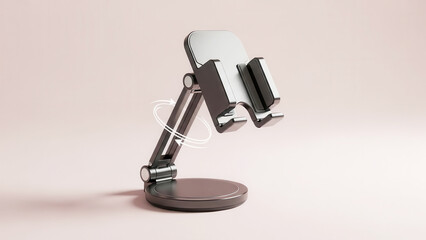 Rotatable phone stand with a 360-degree adjustable base, designed for hands-free use, shown on a soft light pink background