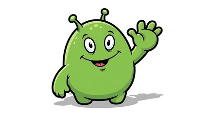 Cute Green Cartoon Monster Mascot Illustration