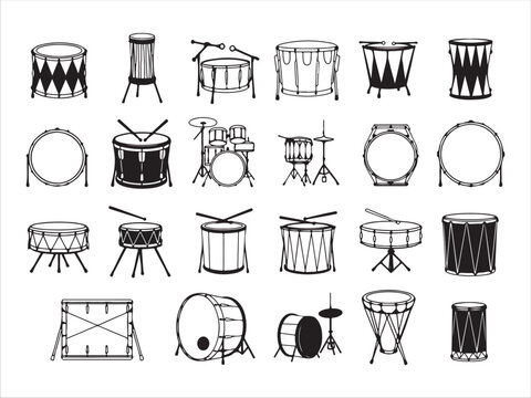 Collection of various drums and percussion instruments