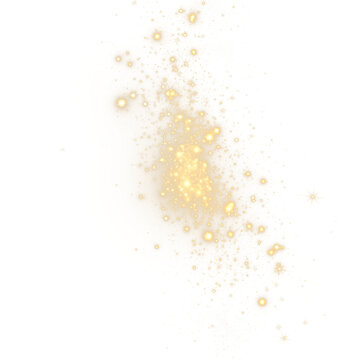 Gold glitter explosion sparkling dust particles on transparent background, luxury festive golden light effect with bokeh for Christmas, New Year, wedding celebration and elegant jewelry design