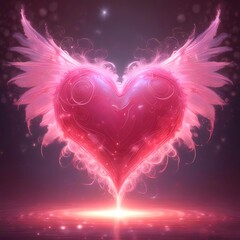 Magical Valentine heart with fairy wings, dreamy romantic mood, soft lighting