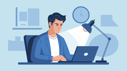 Entrepreneur working late at night on laptop vector illustration 