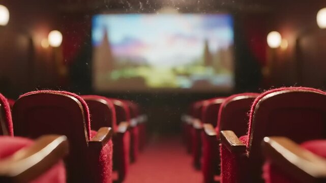 Rows of red seats and a projector create a classic cinema experience