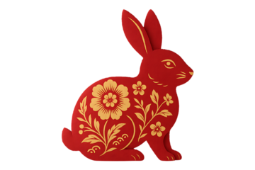 Red Floral Decorative Rabbit Isolated on Transparent Background