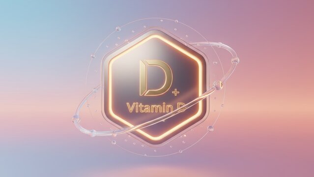 A glowing golden badge with letter d floating in light, symbolizing vitamin d deficiency awareness and vitality