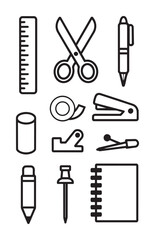 Obraz premium Black and white of office supplies ruler scissors