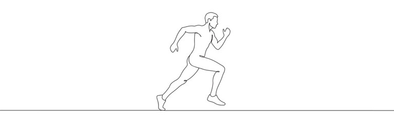 Continuous line drawing of a runner in motion, symbolizing sport, fitness, and energetic movement