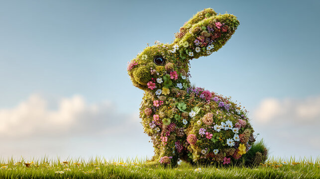 Osterhase geformt aus Bl&uuml;ten und Blumen