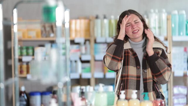 Girl in winter clothes scans code on package of paracetamol pills to check the expiration date. High quality 4k footage