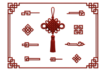 Traditional Oriental Decorative Frame Elements Isolated on Transparent Background