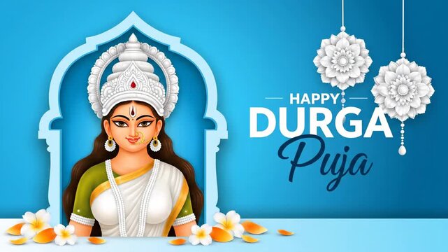 Happy Durga Puja Festival Shailaputri Goddess Illustration Blue Background