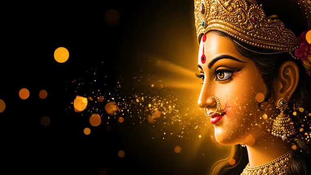 Divine Goddess Portrait Golden Light Durga Lakshmi Maa Festival Art