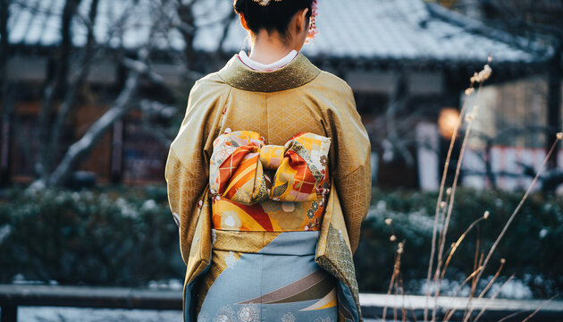 振袖の後ろ姿と美しい帯 日本の伝統を感じる晴れの日の装い