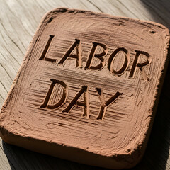 Labor Day Celebration with Clay Brick on Wooden Surface