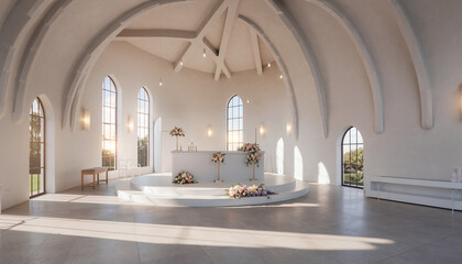 白を基調とした教会の内観 静寂と神聖さを感じる空間