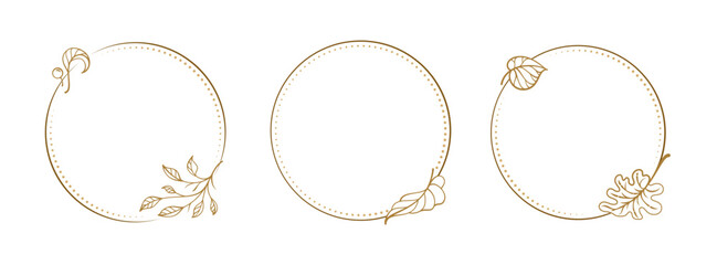 Decorative botanical round frame set. Vector floral borders for invitations