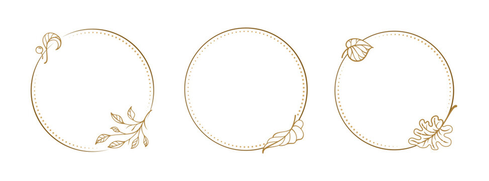 Decorative botanical round frame set. Vector floral borders for invitations