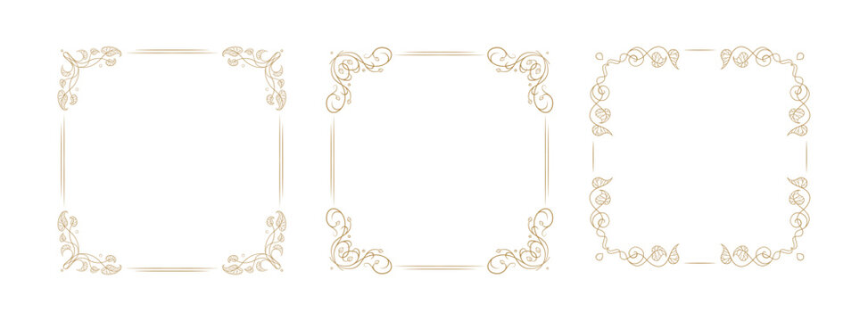 Decorative square frame collection. Vector elegant borders for retro style invitations