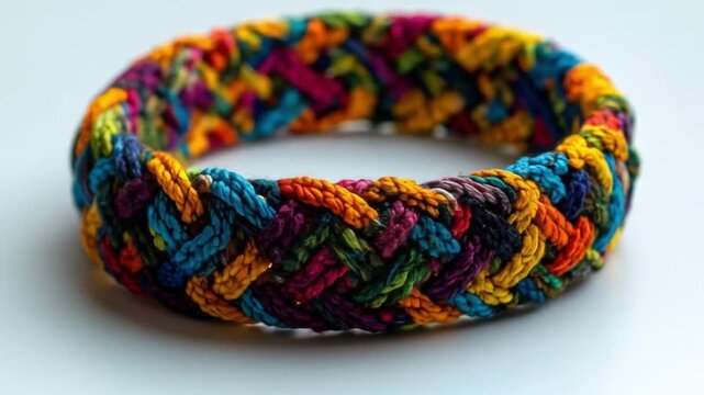 Close up of braided textile in vibrant colors for design and crafts
