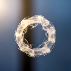 Smoke Ring Formation with Swirling White Smoke on Dark Blue Gradient Background