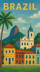 Fototapeta premium Colorful Brazilian cityscape illustration.