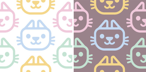 Vector seamless pattern of cute cat in trendy 2026 colors. Geometric flat cats pattern for baby.